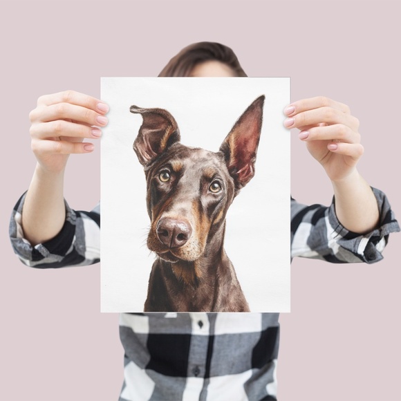 Watercolor Red Doberman Dog Portrait Wall Art Print Poster Unframed - Picture 4 of 6